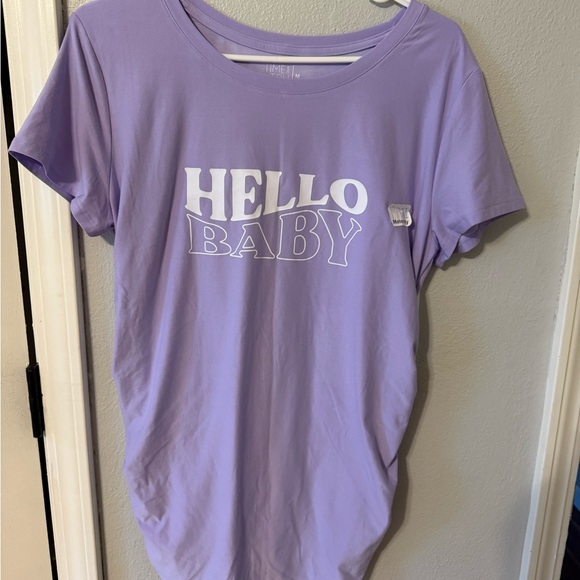 New Maternity Lavender Ruched Hello Baby Graphic T - Picture 1 of 2